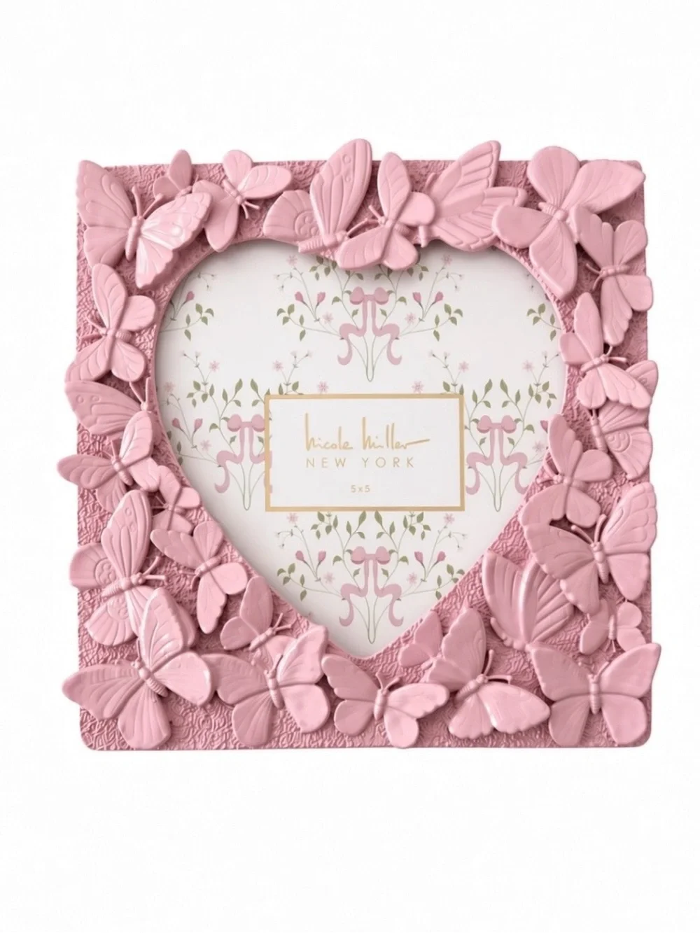 Nicole Miller 3D Pink Butterfly Heart Picture Frame 5x5 NWT